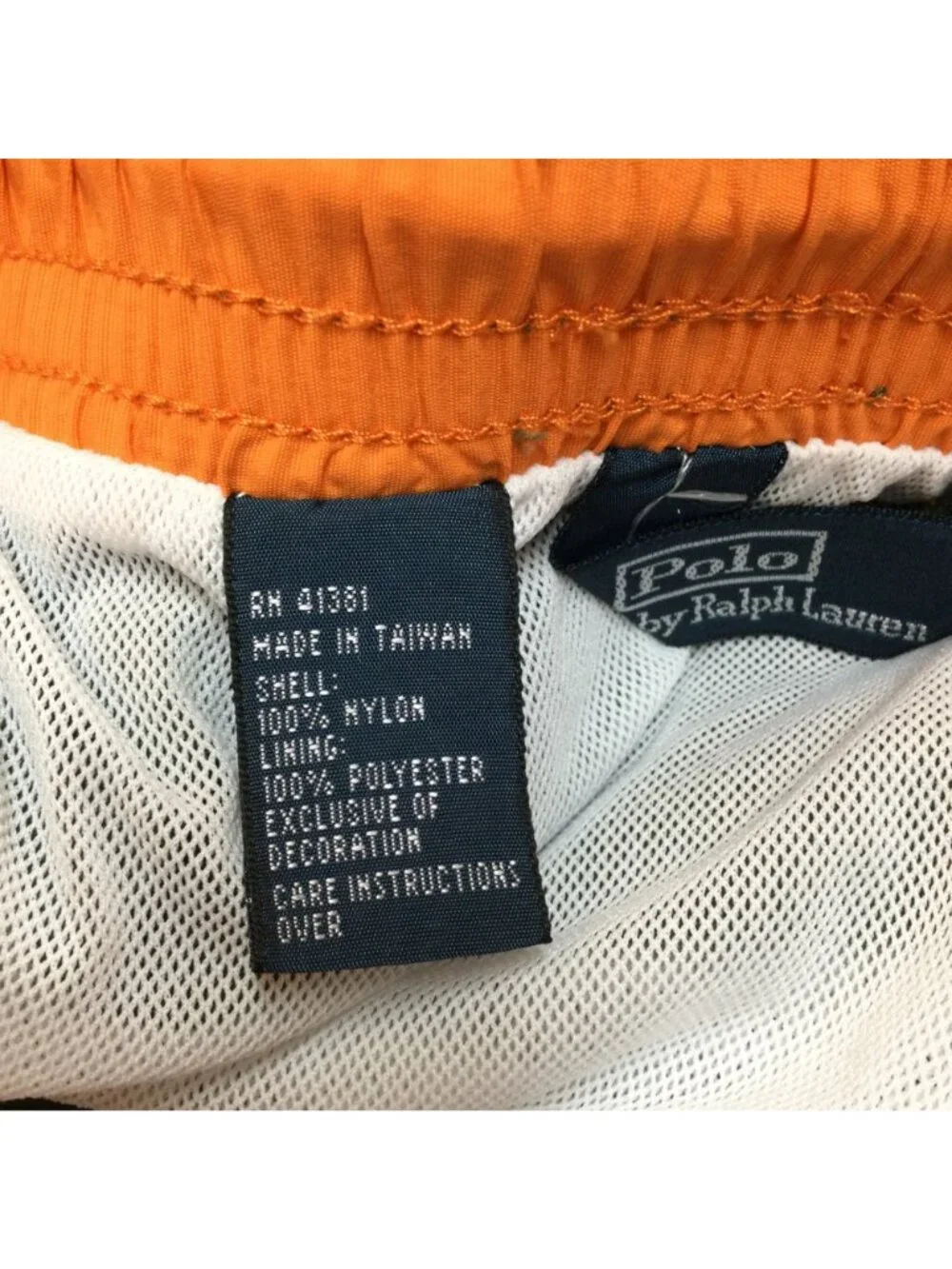 Vintage Polo Ralph Lauren Mens Green Swim Trunks XL Orange Pony Mesh Lining